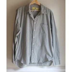 Half Moon Threadworks Mens Large Green Gingham Button Down Shirt Cotton Preppy